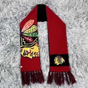Chicago Blackhawks 47 Brand NHL Reversible Tassels Scarf Patch Unisex Red Black